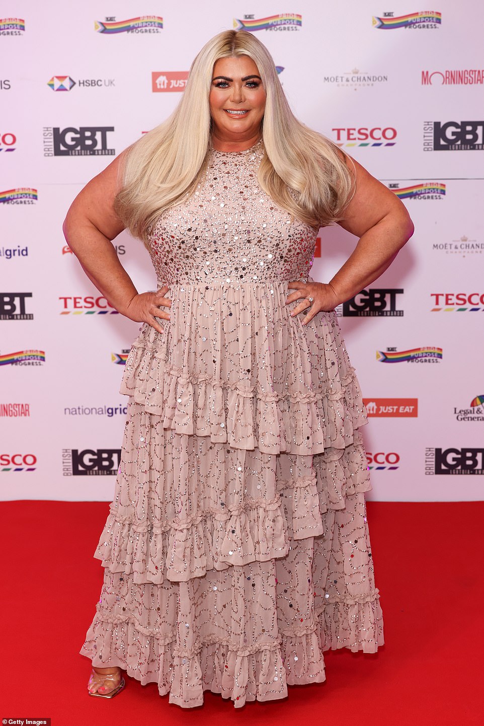 Gemma Collins glowed in a beaded dress with a tiered skirt