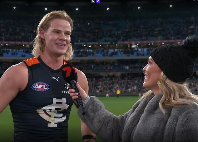 Holmes interviewed Tom De Koning after the Carlton star played his best game of the season