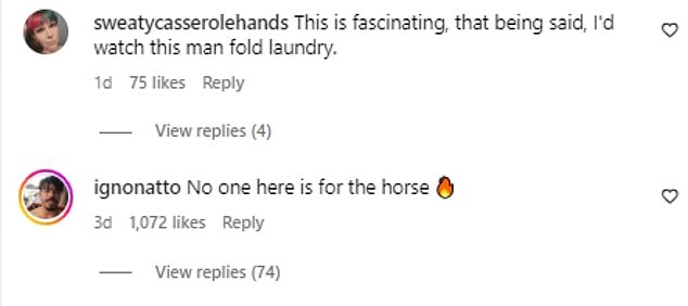 His followers leave very cheeky comments under all his swooning farrier videos because they are left under the collar by his content