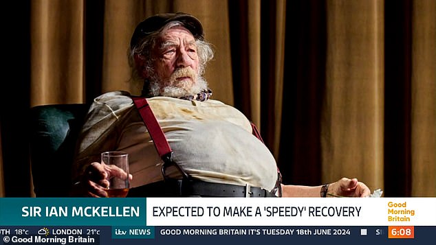 And I hear that Sir Ian, who has spent much of this week in hospital after falling off stage mid-performance at the Noel Coward Theater in the West End, was spared worse injuries thanks to the thick bodysuit he wore wore his suit.