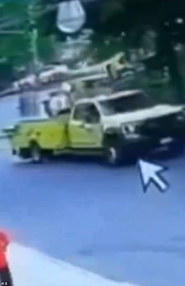 Surveillance images show that the truck driver immediately stopped on the side of the road after the accident