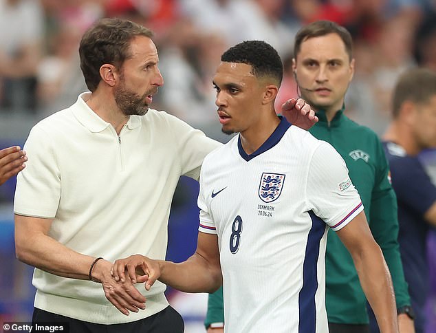 Southgate added that he played against Trent Alexander-Arnold (right) in midfield as an 'experiment'.