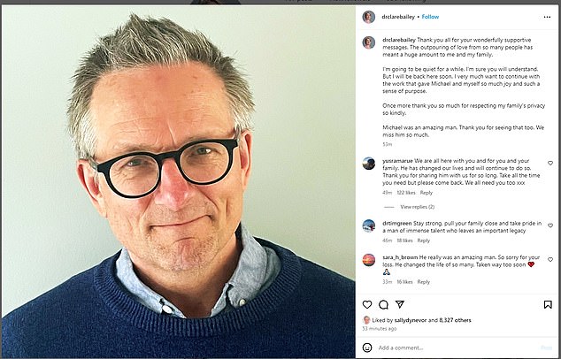Dr.  Clare Bailey shared a photo of her husband and a message on her Instagram account