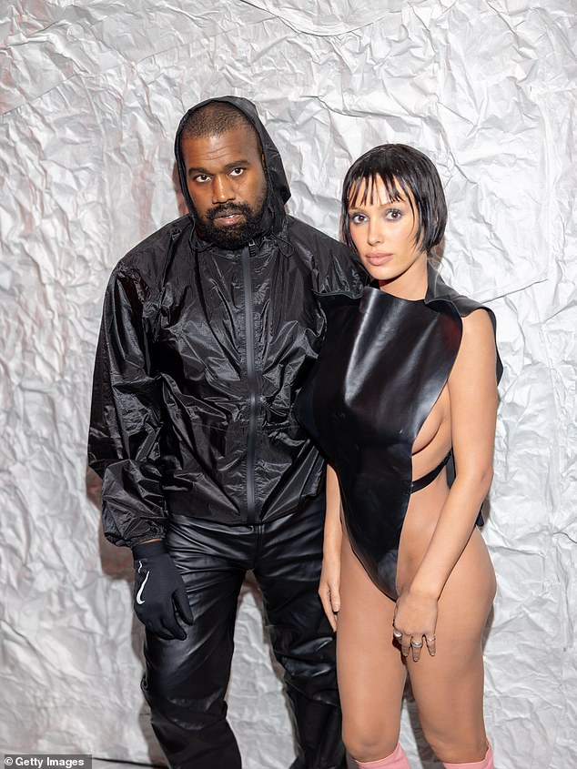 Most of the eye-popping budget went to a selection of wines, with Kanye spending $40,000 on drinks for the evening (pictured with Bianca Censori in Milan in February)