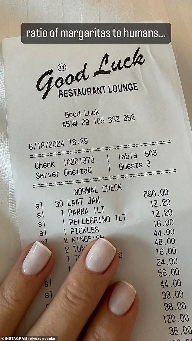 The PR expert, 44, shared a photo of a bill she recently received for $1,200 after a round of food and drinks at the Good Luck Restaurant Lounge in Sydney's CBD