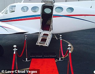 Guests are taken to the airport where a red carpet is rolled out for the occasion (above)