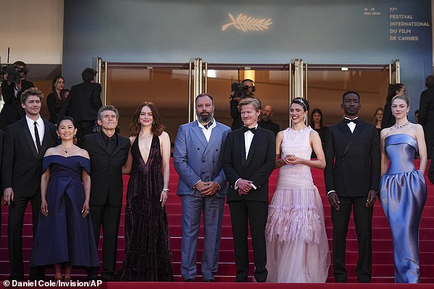 Kinds Of Kindness premiered in Cannes.  Pictured L-R: Joe Alwyn, Hong Chau, Emma, ​​director Yorgos Lanthimos, Jesse Plemons, Margaret Qualley, Mamoudou Athie and Hunter Schafer