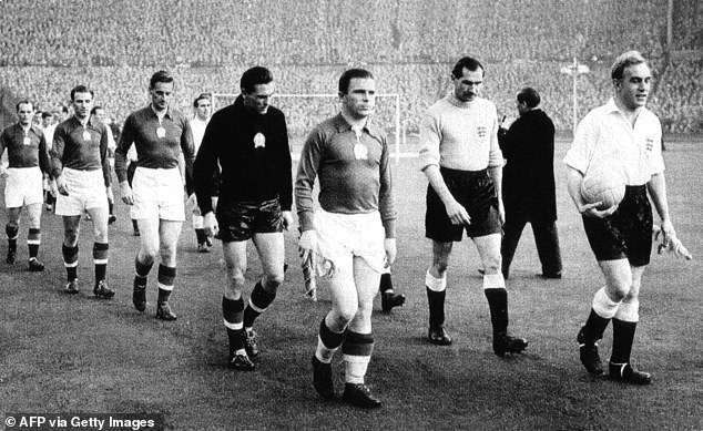 Puskas leading his country against England at Wembley in 1953 for a match that Hungary won 6–3