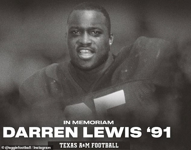 The Texas A&M Aggies shared a heartfelt post announcing Lewis' death on Instagram on Friday