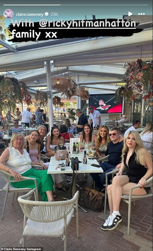 The soap star, 53, has given an insight into their family life as Claire posted a photo to her Stories of the Hatton family sharing a family meal together in Mallorca