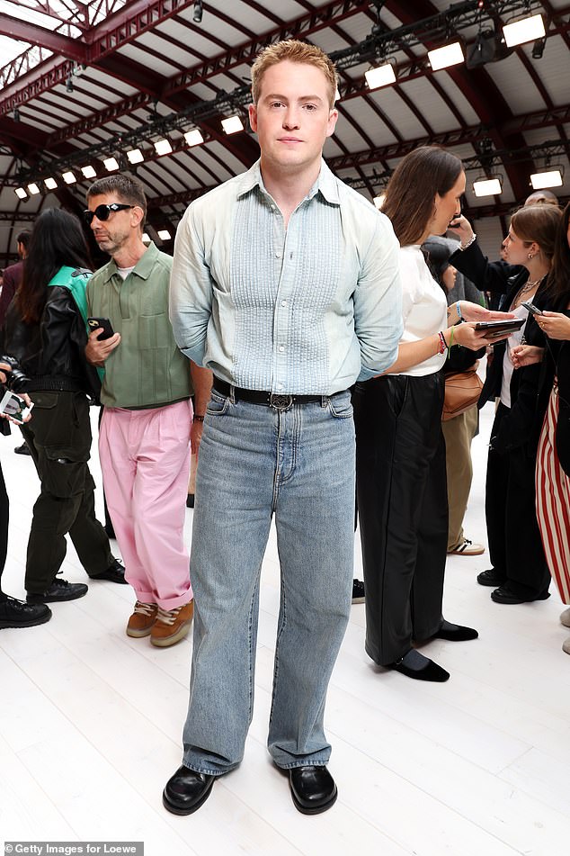 Elsewhere, Kit Connor, 20, opted for a more relaxed look for the event, wearing a striped linen skirt with light blue jeans