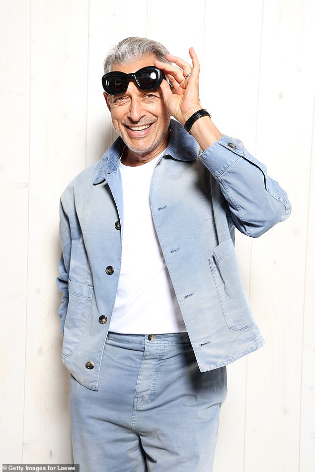 Jeff Goldblum posed for a photo while rocking double denim