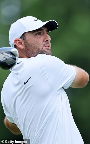Scheffler is at -13 under after rolling in his birdie on the par-3 fifth hole in Cromwell, Connecticut, on Saturday.