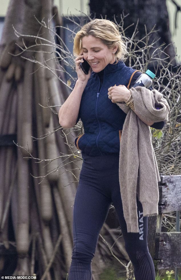 The Spanish model and actor was seen chatting on her mobile phone as she donned black riding gear for her outing