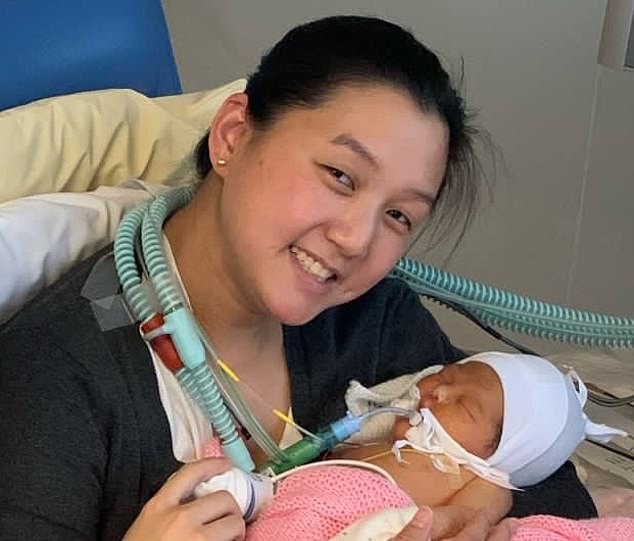 Baby Amelia is being treated at the hospital with her mother Hui-Zhi