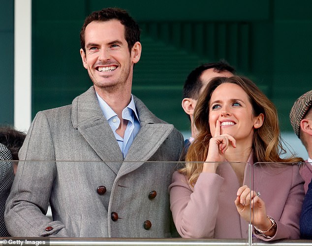 The three-time Grand Slam champion pictured with his wife Kim Murray at the Cheltenham Festival in March 2019