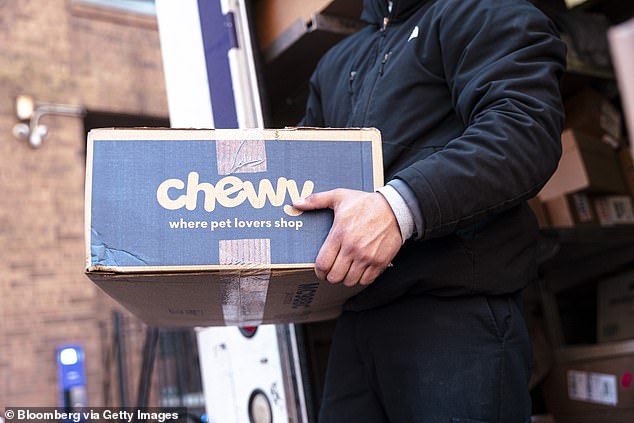 The first bane of Mr. B.'s existence is the boxes labeled Chewy - a brand that sells pet food and other pet-related products from Florida.