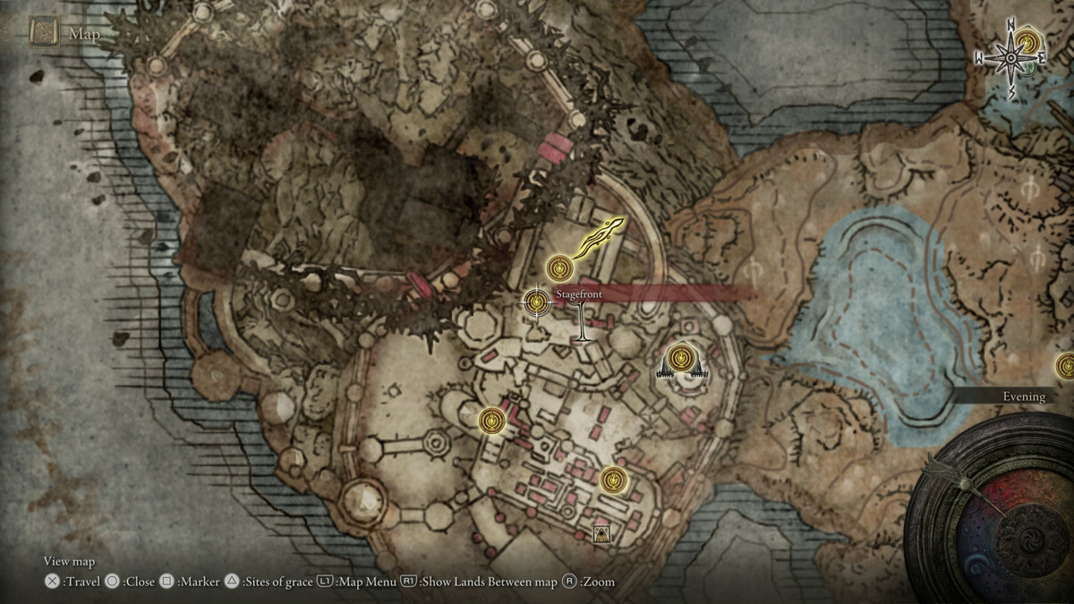 A map showing the location of a Curseblade in Elden Ring: Shadow of the Erdtree