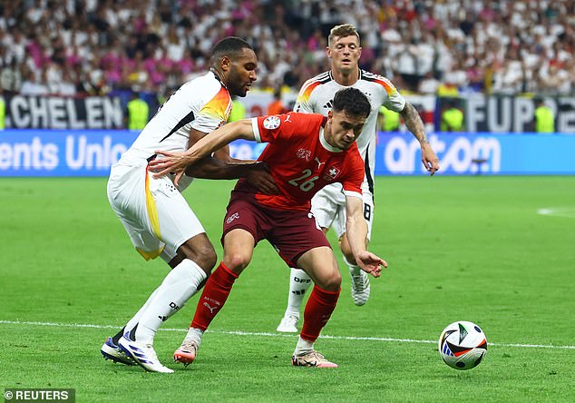 Jonathan Tah has had a difficult evening and will be suspended for Germany's last 16