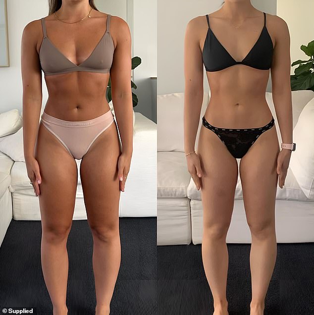 Before and After: While it may not look drastic at first, photos show the noticeable fat loss and toning of her lower body