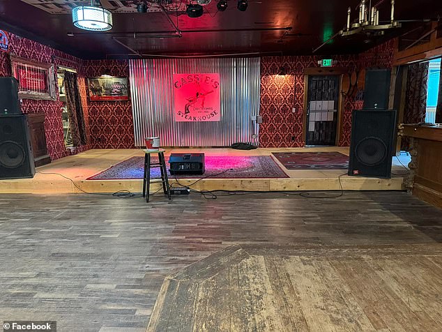Pictured: The interior of Cassie's Steakhouse, with a stage for live music