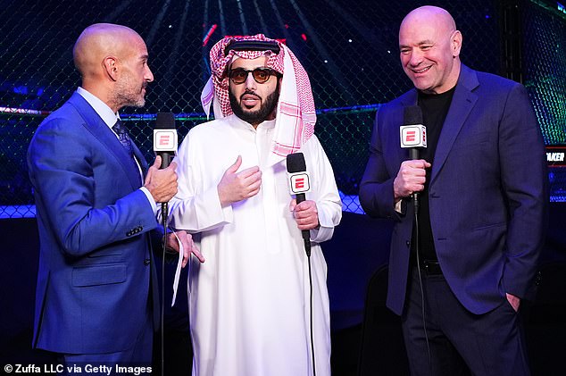 Dana White (right) and Saudi General Entertainment Authority Chairman Turki Al-Sheikh (center) were pleased with the event