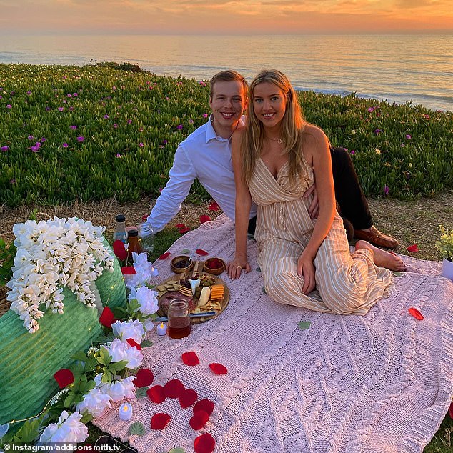 Although many people responded negatively to Smith's post, he continued to share his thoughts on his big day with the internet.  (photo: the engaged couple in Del Mar, California, March 2022)