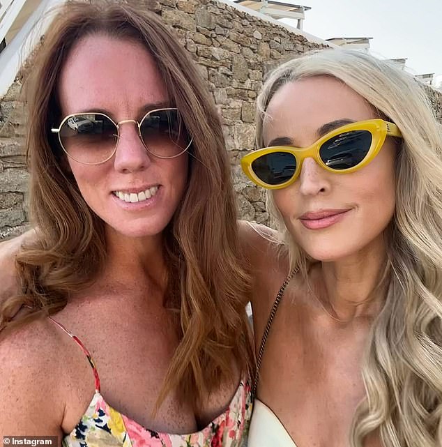 The KIIS FM star completed her look with yellow designer sunglasses and was joined by friends as she enjoyed the beach and the beautiful view