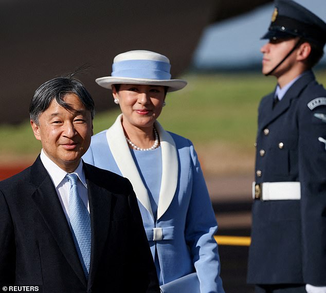 Japanese Emperor Naruhito and Empress Masako arrived at Stansted Airport on Saturday afternoon