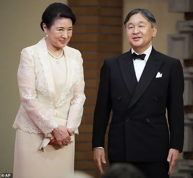 The emperor plans to fly to Britain on Saturday with his wife, Empress Masako (both pictured) and stay there for eight days