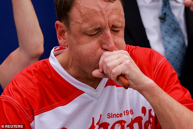 Joey Chestnut has won 16 of the past 17 years and holds the world record, set in 2021, of eating a whopping 76 hot dogs in 10 minutes