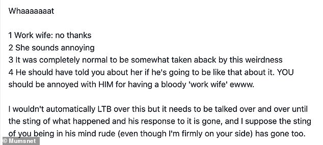 People rushed to the comments with their own thoughts, with some saying the female colleague was 'overfamiliar, inappropriate and rude'