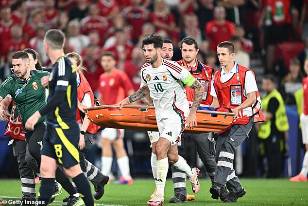 Szoboszlai was seen carrying the stretcher as he urged them to rush to treat his teammate