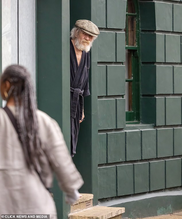 Sir Ian McKellen at his home in London yesterday after returning from hospital last week