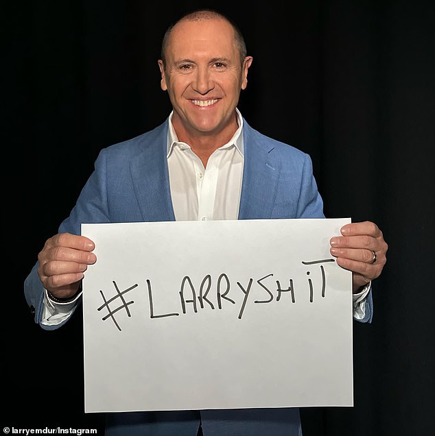 In a playful post, Larry held up a sign that read 