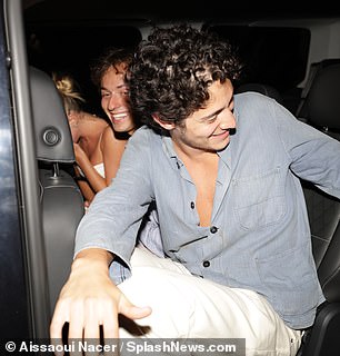 The men were seen laughing in the back of the car as they joined supermodel Kate Moss' daughter