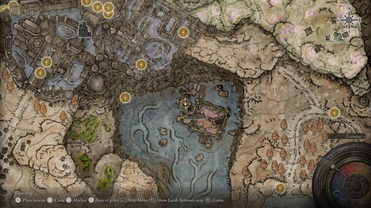 A screenshot of the Elden Ring: Shadow of the Erdtree map, highlighting the location of the Bloodsucking Cracked Tear crystal rift and the Furnace Golem in Ruins of Unte