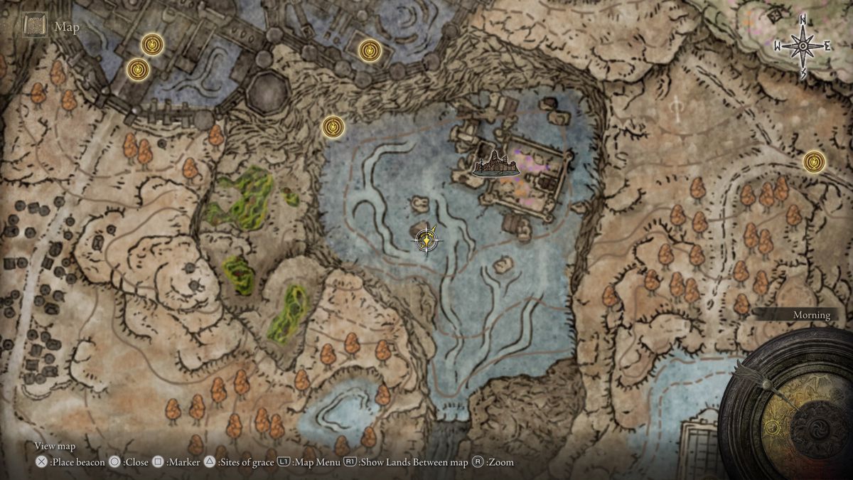 A screenshot of the Elden Ring: Shadow of the Erdtree map, highlighting the location of the Oil-Soaked Tear crystal rift and its Furnace Golem in Ruins of Unte