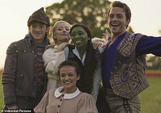 Fans can next see the pop star as Glinda Upland alongside her real-life boyfriend, Ethan Slater (left), in Jon M. Chu's film adaptation of the 2003 Broadway musical Wicked