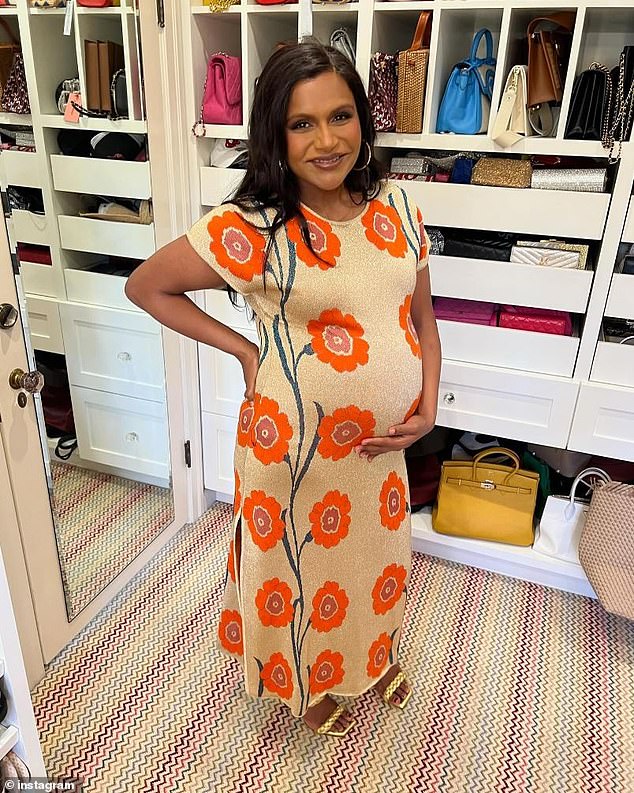 The post included a photo of Mindy's baby bump
