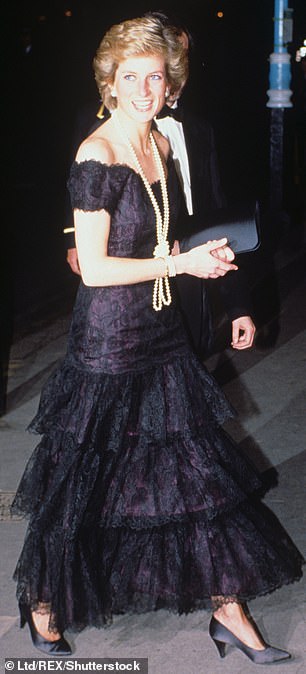 Pictured: Princess Diana wearing a Victor Edelstein lace evening dress by Princess Diana, worn in London on January 25.