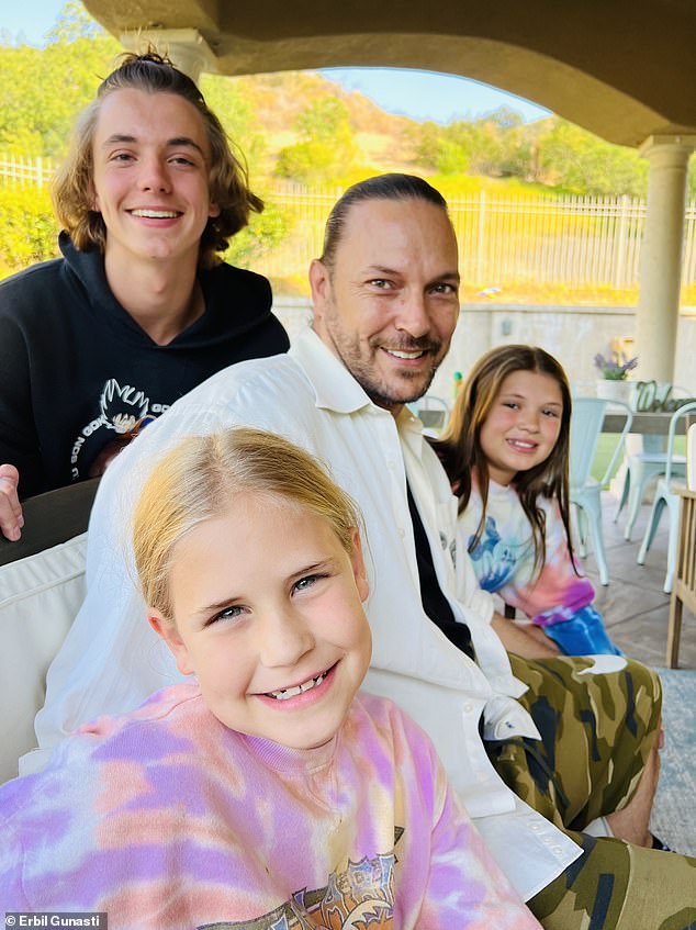 Federline pictured with Jayden (far left), and his two daughters from his later marriage to Victoria Prince, Payton and Jordan