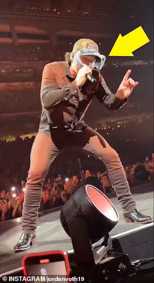 The lace thong hit the singer in the face as he belted out I Had Some Help during a show at US Bank Stadium in Minneapolis