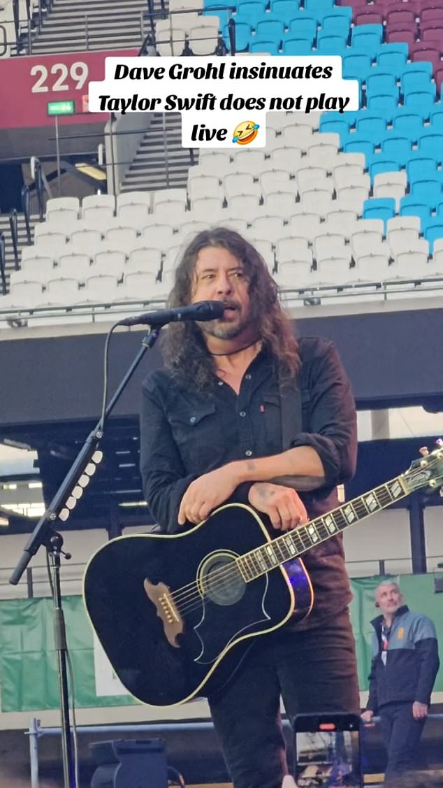 The controversy began on Saturday when Grohl told the crowd at the London Stadium: 'We were joking earlier about the Taylor Swift tour.  I know she's on her Eras Tour'