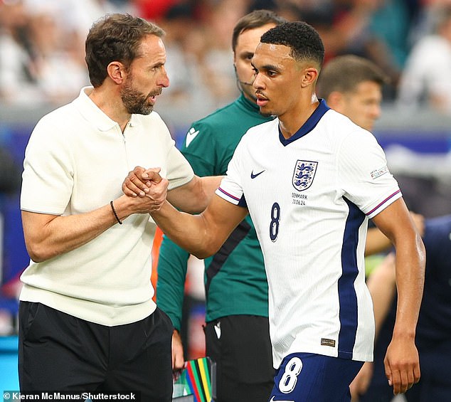 The England boss (left) has opted to play the Liverpool star (right) in midfield during the opening matches of the 2024 European Championship in England