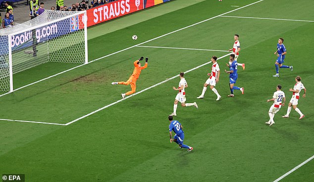 Mattia Zaccagni (bottom centre) scored a sensational late equalizer to see Italy seal a 1-1 draw against Croatia on Monday