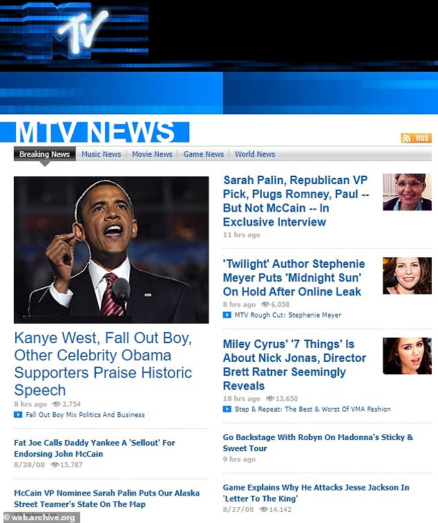 In addition to music and film content, the site featured groundbreaking events in global news, including Barack Obama's historic speech in the run-up to his victory in the 2008 election.