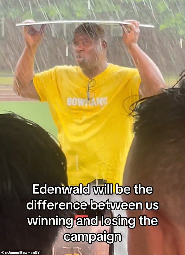 Bowman visited the Bronx's Edenwald neighborhood in the pouring rain to plead with residents to support him in the primaries