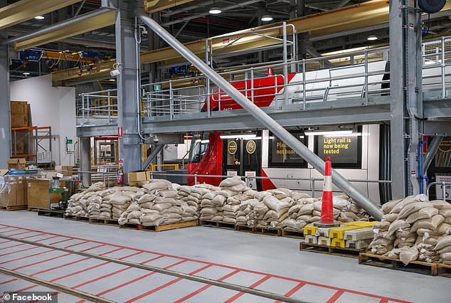 About 1,500 sandbags (photo) are used to simulate the weight of 400 passengers - a full tram