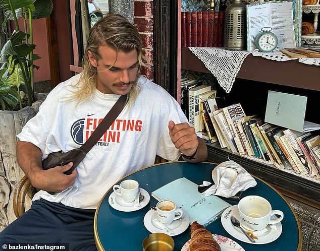 In another photo, the footballer was seen enjoying a cup of coffee and a croissant at a local cafe